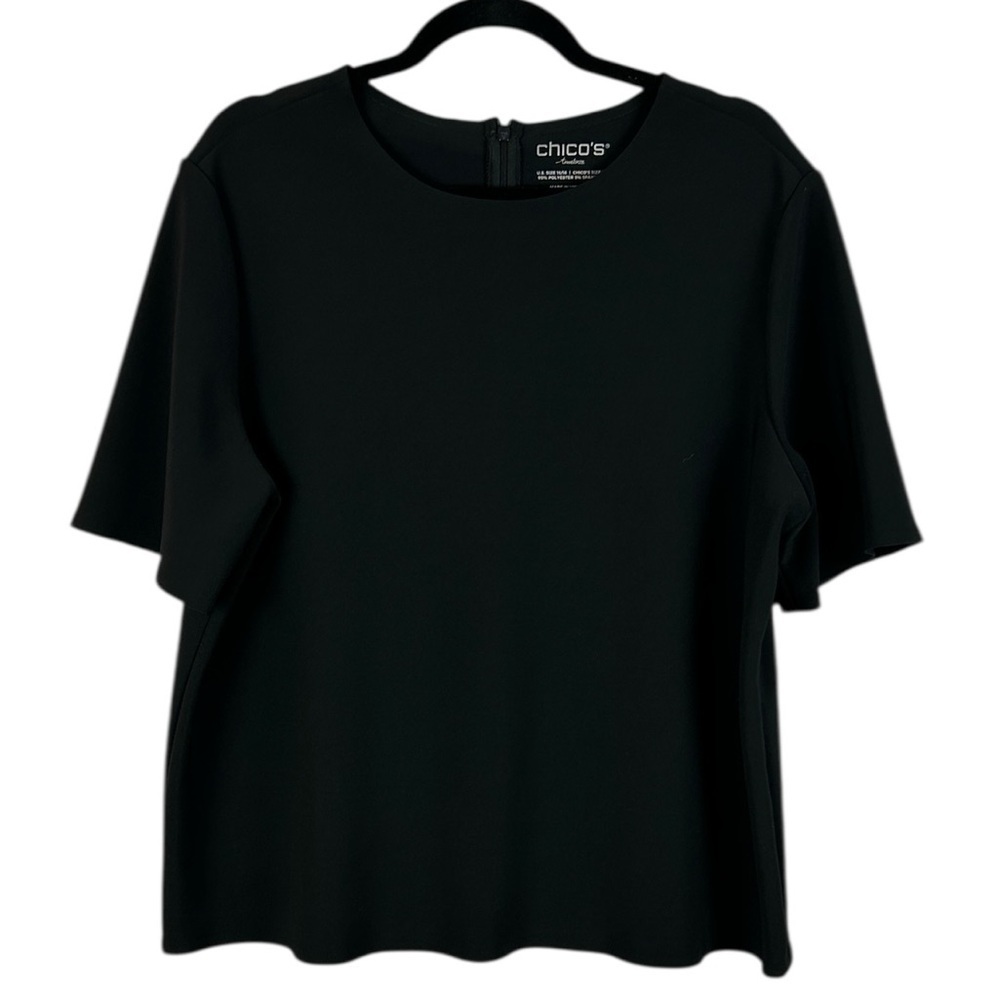 Chico's Travelers Classic Timeless Short Sleeve Scoop Neck Top Size 16/18 Black